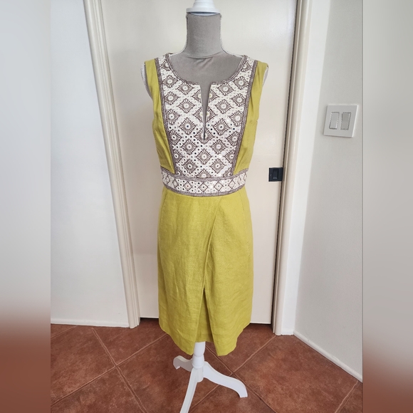 Tory Burch | Dresses | Tory Burch Mustard Yellow Dress Mirror Embellishment  Embroidered Trim Size 4 | Poshmark